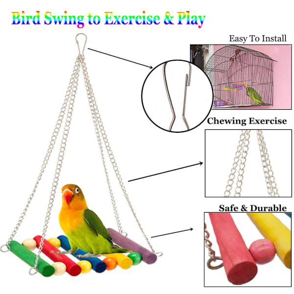 8 kpl Lintujen leluja Budgies- ja Papukaijalle - Ripustuvat kello- ja heijastinlelut, pureskelulelu papukaijoille ja linnuille