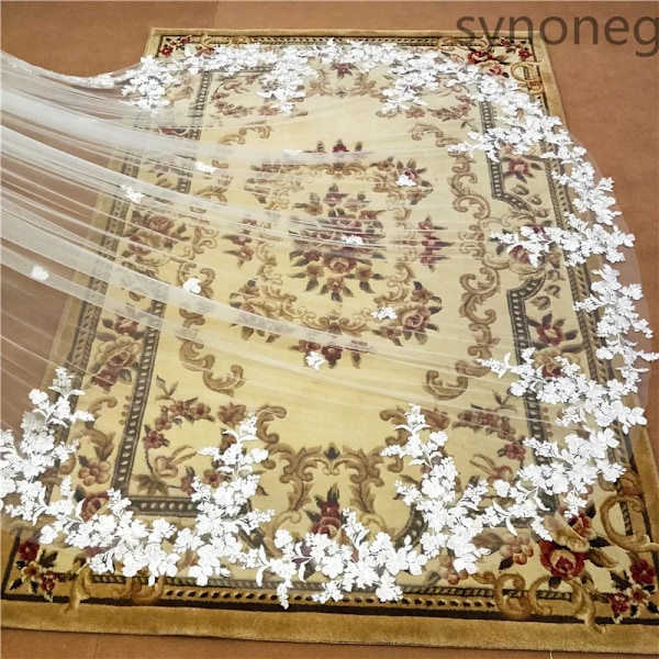 Ægte Foto 3m.4m.5m Enlags Brude Slør Med Kam Hvid Blonder Kant Brude Slør Elfenbensfarvet Applikation Katedral Brude Slør Hvid White 500 cm