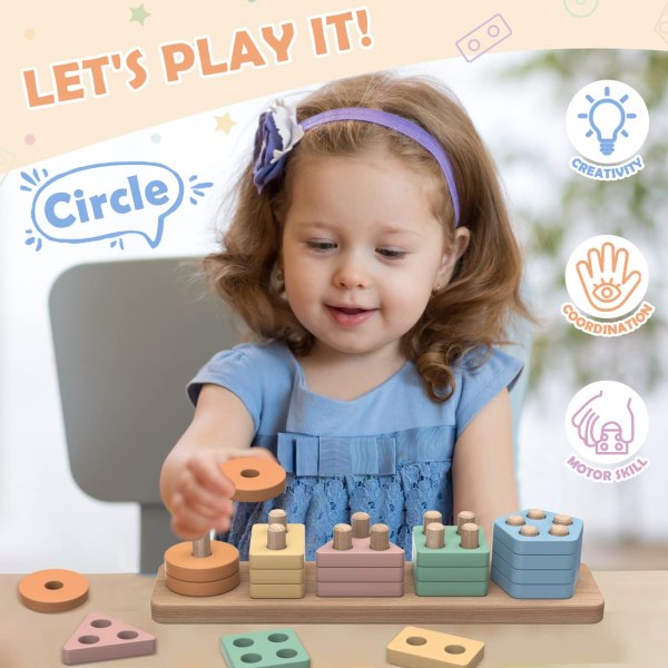 Montessori-legetøjsgaver - træsortering af stablelegetøj, lærende byggeklodser til førskolebørn, pædagogisk aktivitet spilferier, fødselsdagsgaver
