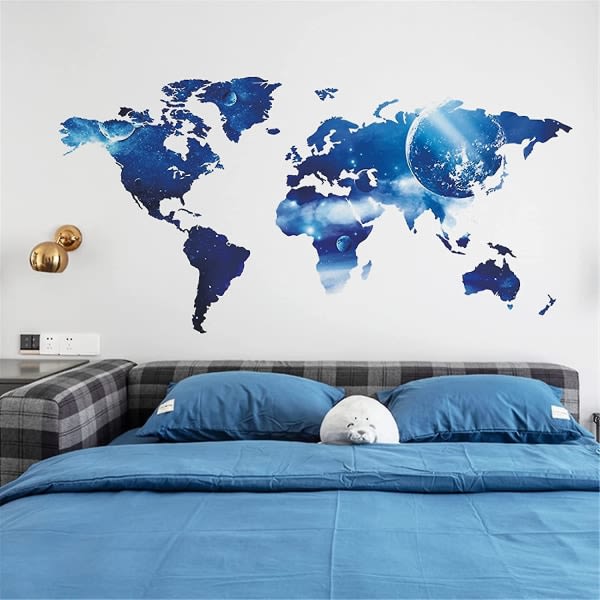 Världskarta Väggdekor Blå Världsväggdekor Sovrum Vardagsrum Tv Väggdörrdekor Väggmålningar (världskarta)