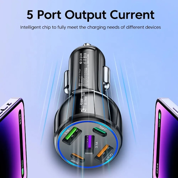 Port 75W USB Bil Lader Type C Bil Lader Hurtig Lading PD QC3.0 Telefonlader i Bil For iPhone Xiaomi Huawei Samsung black