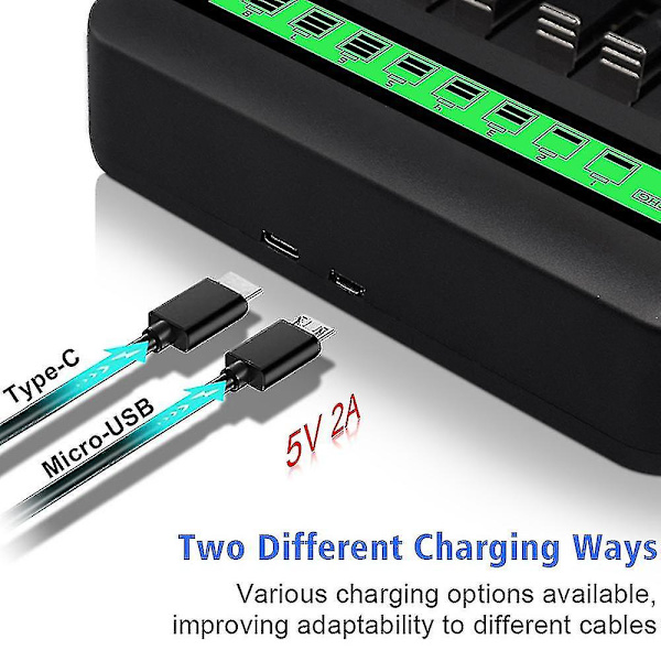 Universell LCD-batteriladdare - 8 fack Aa /aaa /c /d batteriladdare för uppladdningsbara batterier med 2a USB-port, typ C-ingång, snabb Aa /aaa batteriladdare