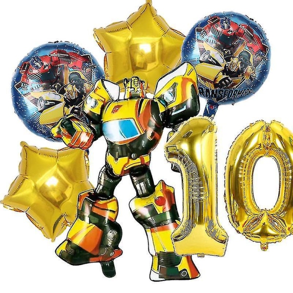 Transformers Børnefestartikler Optimus Prime Bumblebee Robot Fødselsdag Dekoration Tal Ballon Banner Engangstallerkener Kopper (FMY) yellow 7pcs-10