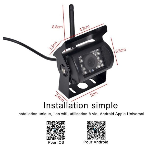 WIFI HD Trådlös Backkamera för Lastbil, 12V-24V, 170° Vidvinkel, 50m Räckvidd, Mörkerseende, Vattentät IP67_xx