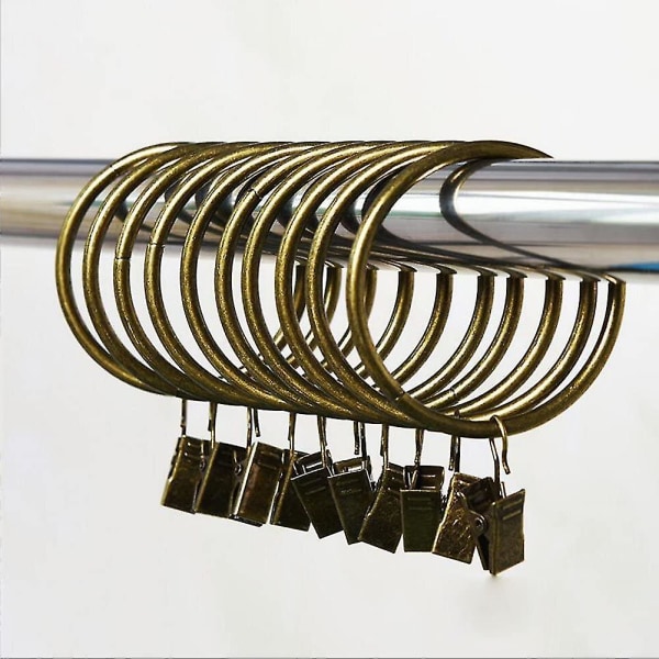 Sæt med 30 bronze gardinringe med clips / Kraftige dekorative metal drapere klip kroge sæt med tyller til gardiner, badeværelse