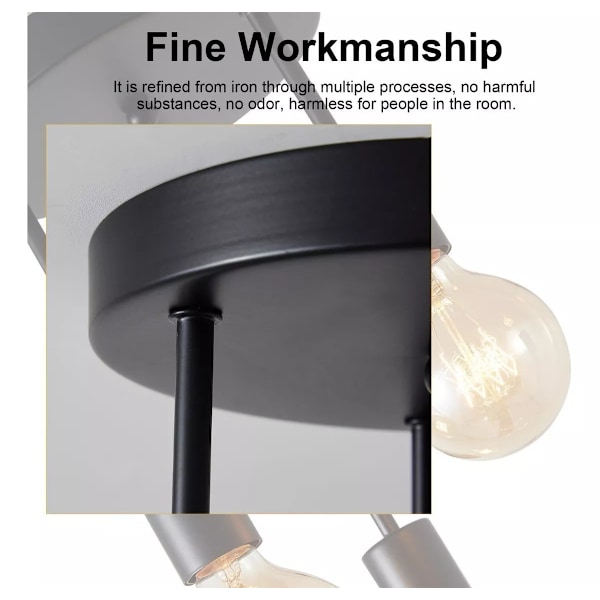 Retro taklampe, 3 stikkontakter for maks 60 W pærer, industriell metall