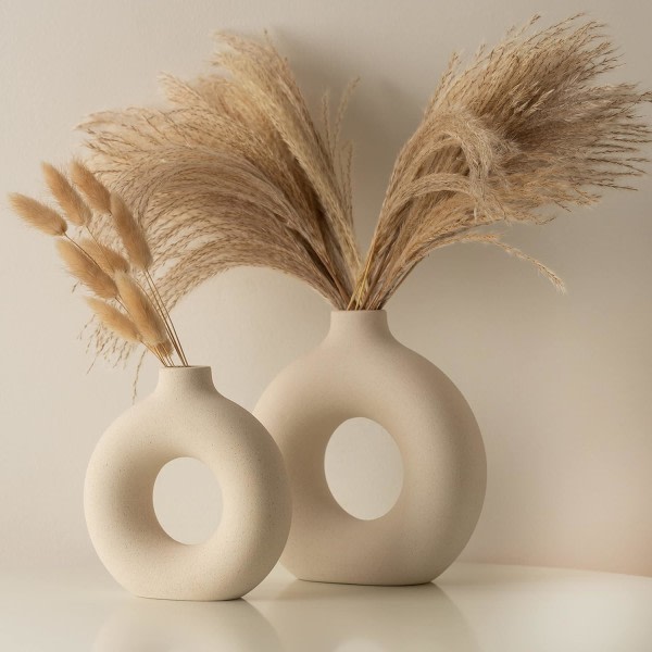 Liten vit munkvas Keramikvas för Pampas Gräs Bordsdekorationer Mittpunkt, sovrumstillbehör, Room Deco Boho Home