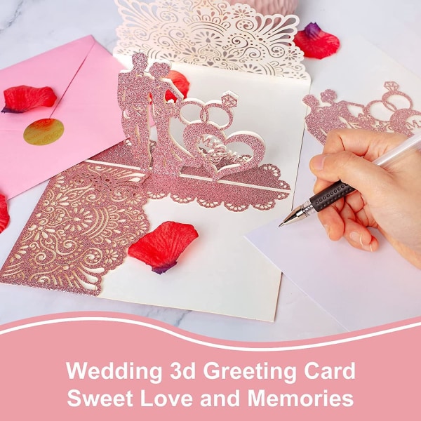 5 pakke 3D romantikk pop-up gratulasjonskort med konvolutter for jubileum, bryllup, kone, morsdag, valentinsdag