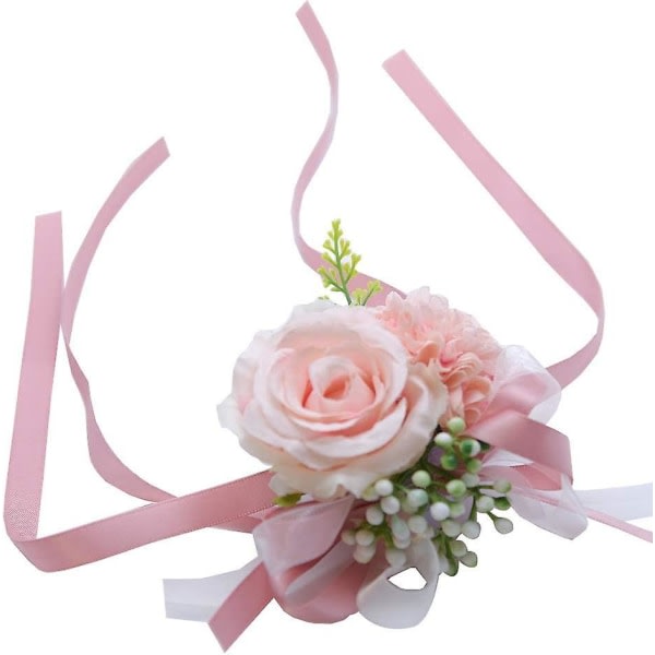 Rose Flower Håndled Boutonniere Sæt Håndlavet Kunstig Sæt Brude Hånd Blomst Mænd Boutonniere Til Bryllupsfest Prom dekorationer (Pink)