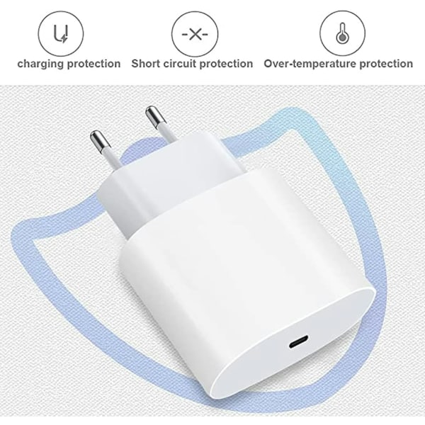 2-pak - Oplader til iPhone - Hurtiglader 20W med 1m kabel silver