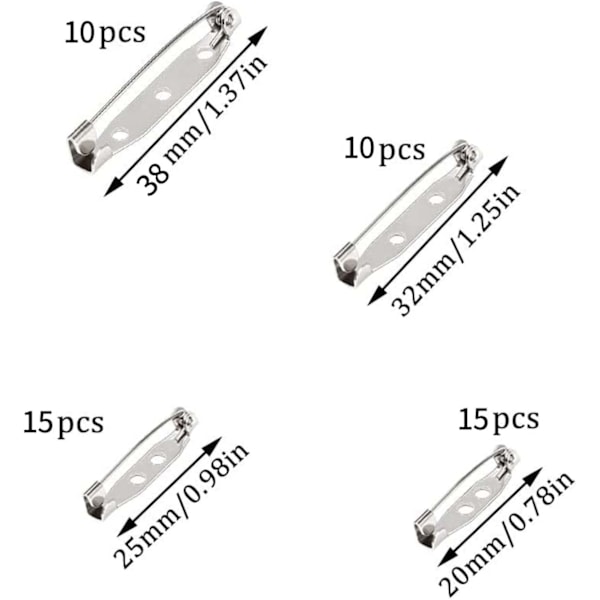 50 st Broschnålar, Broschbaksidor Silver Bar Pins, Bakspänne Brosch Säkerhetsnålar för Hantverk Sömnad Kläder Namnskyltar (20, 25, 32, 38 mm)_xx