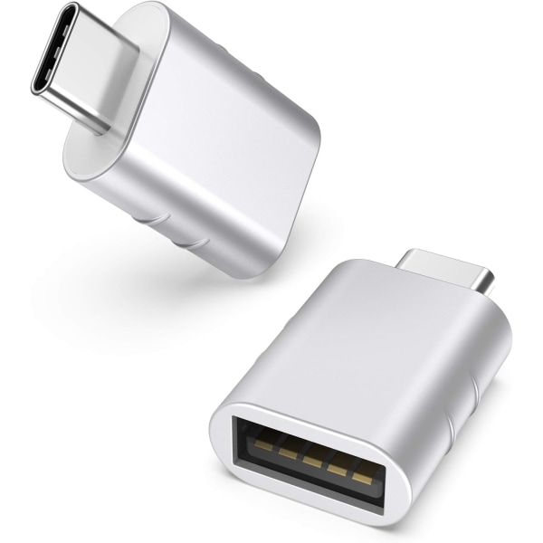 USB C til USB-adapter (2-pak), USB-C han-til-USB 3.1 hun-adapter kompatibel Silver
