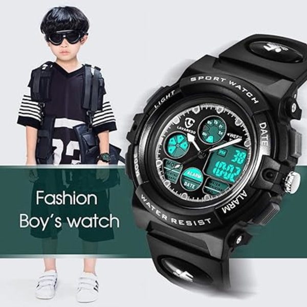 Watch on children digital-analog, waterproof outdoor sports, black