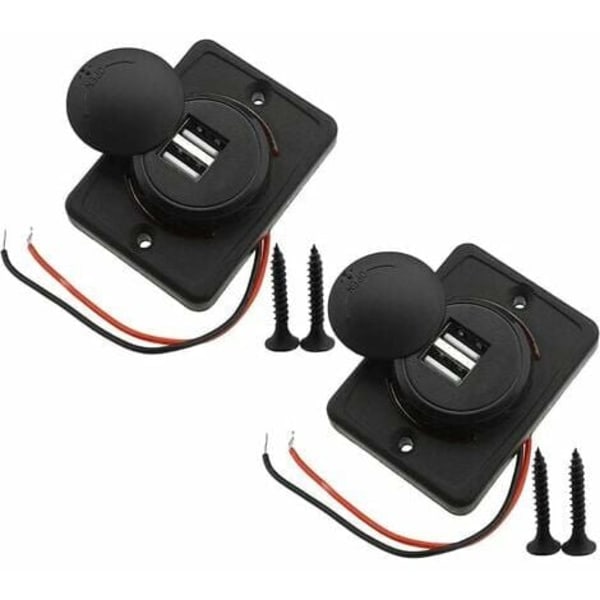 2 stk. 3.1A Dobbelt USB Stik Bil Auto Kabel Rød Oplader Stik 2-Port Adapter 12V-24V Opladningspanel Konnektor