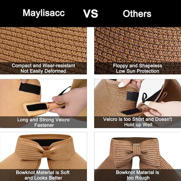 Vikbar solhatt med bred brätte i strå för kvinnor, sommar, off shoulder, strand, solskydd, khaki