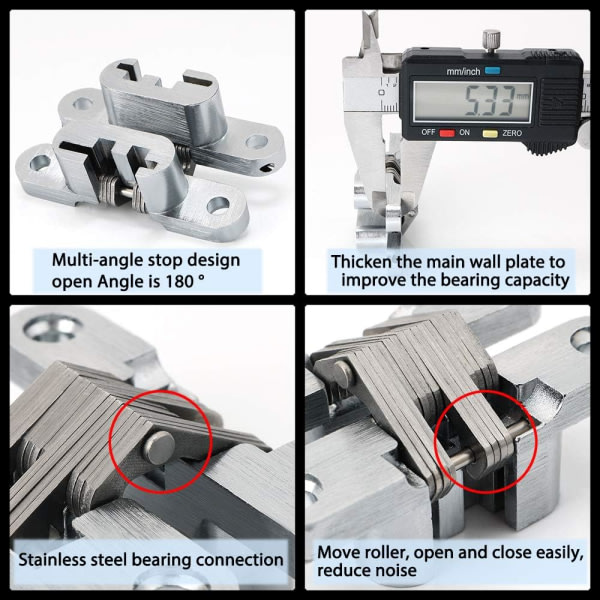 Køkkendørhængsler 180 grader skjulte hængsler til skab Skab Garderobe Rustfrit stål Skjult hængsel 2 stk til 20MM tyk, EJL13X60-2P