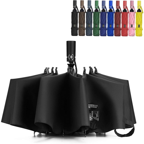 Paraply vindtett reiseparaply Compact Folding Reverse Paraply 46 tommer svart