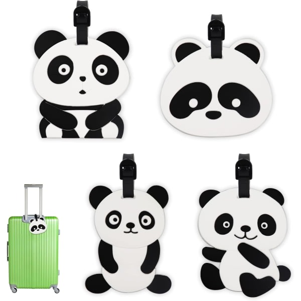 4 stk bagasjemerker for koffert, søte panda-koffertlapper med navne-ID-kort, justerbart reisetilbehør. Identifikator for koffertetiketter