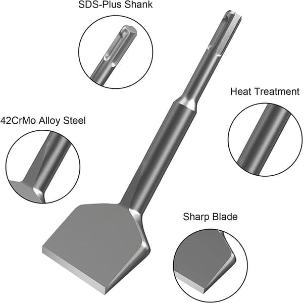 SDS Plus flisehugger 165 mm x 75 mm 15 graders bøjet skraberhugger til fjernelse af keramik og fliser