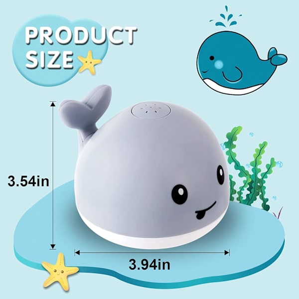 Babyvalstvätt leksak, USB Laddningsbar Badfontän Leksak 6-12 12-18 Månader, Ljusupplyst Badleksak Sprinkler