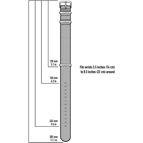 Klokke (20 mm) Klokkearmbånd i klassisk NATO-stil i nylon - klokke