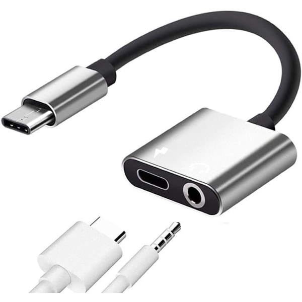 USB C hörlursadapter 2-i-1 adapter 3,5 mm hörlursuttag