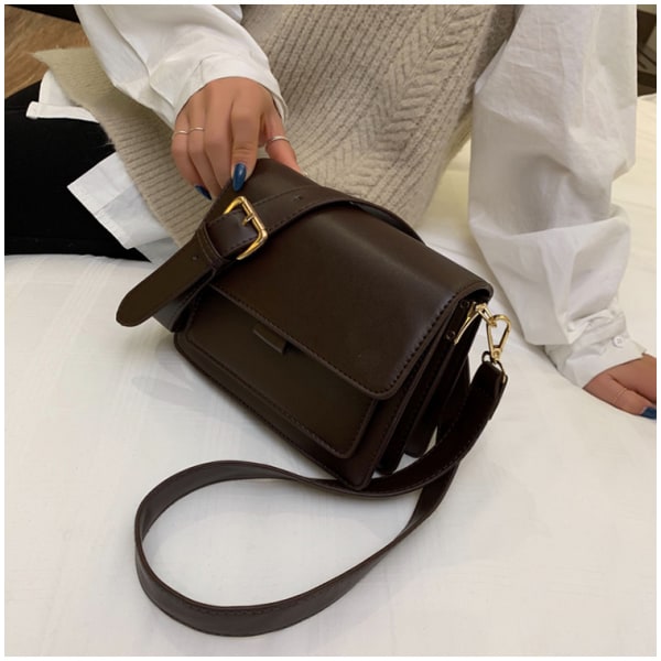 PU Leather Girls Small Square Bag Lightweight Shoulder Bag Fashion Ladies Shoulder Bag (Coffee Color)