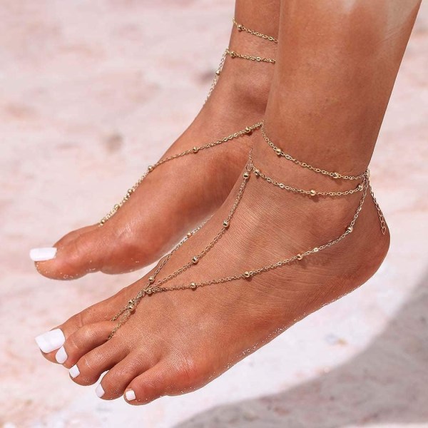 2 STK lagdelt ankelperle barfodet sandaler ankel armbånd ring fod kæde smykker til kvinder og piger