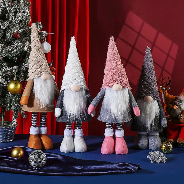 Ansiktsløs julenisse plysjdukke med uttrekkbare ben og lang lue alve plysjleker Feriehus butikkvindu Dekor Ny