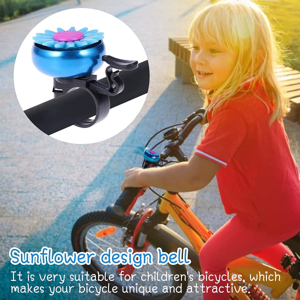 Sykkelklokke for barn, solsikkeformet sykkelklokke for voksne Barn Gutt Jente - blå, blenderåpning: 2,2 cm/0,86 tommer