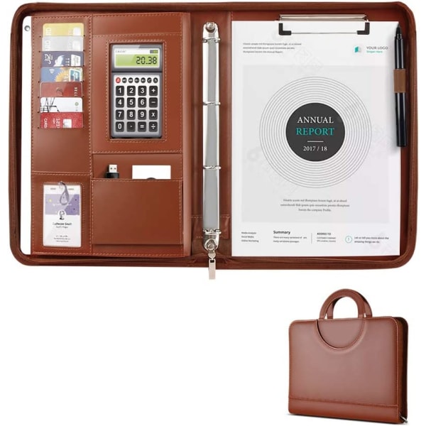 A4-portefølje med håndtag, multifunktionel organiseringsmappe med lynlås A4-dokumentholder Business Diary for Office PU-læder - brun