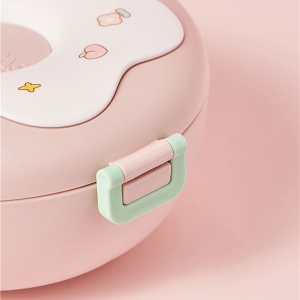 Tecknad Bento Lunchbox för barn Länksäker lunchfruktbehållare för flickor Pojkar Lunchlåda för toddler med 3 fack Pink 0.2