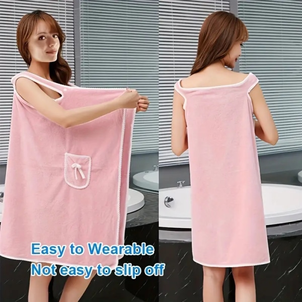1 stk Cute Bow Soft Shower Nederdel til kvinder - Justerbar badekåbe med lomme til hjem og rejser