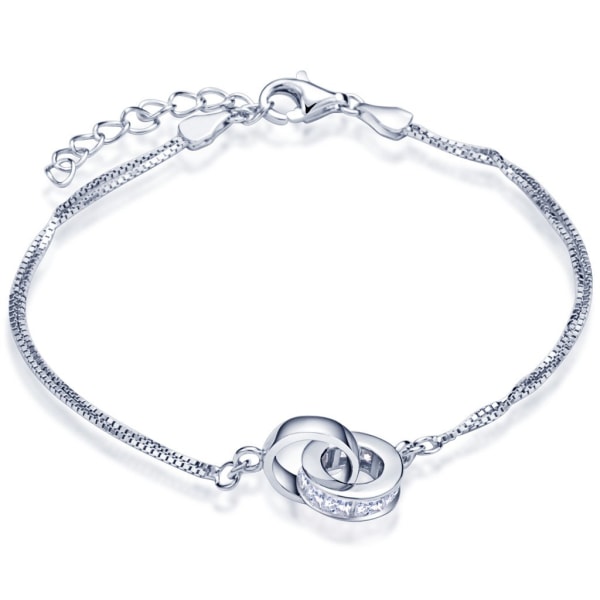 Kvinner Cubic Zirconia armbånd sammenvevd ring dobbel lenke armbånd Justerbart sterling sølv sjarm armbånd sølv