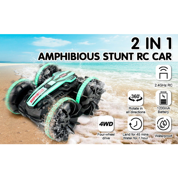 Fjernstyret Amfibie 4WD Vandtæt Stunt Offroad Bil til Børn 2.4GHz Fjernstyring 360° Roterende Fjernstyret Bil Vand Perfekt