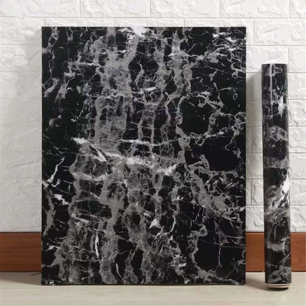 Yancorp sort tapet Sort marmor tapet Bordplade Peel and Stick Film Vinyl selvklæbende bordpladebetræk (sort, 23,6" x 196,8" )