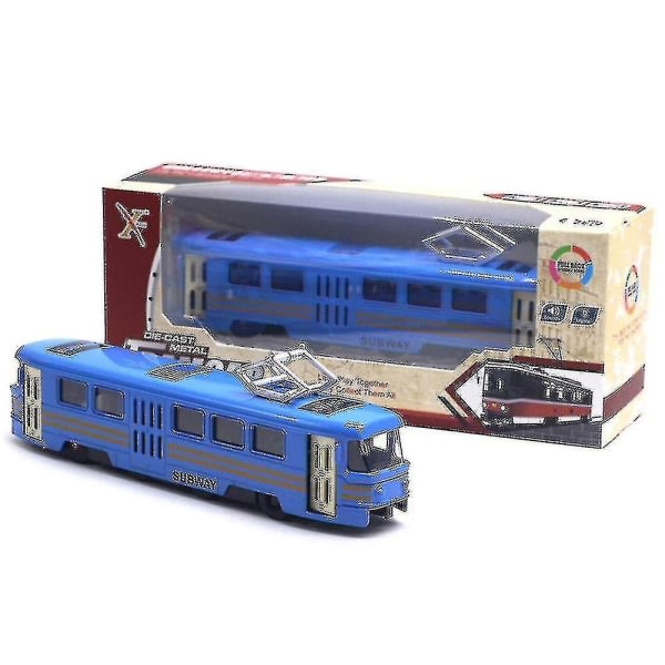 Tog Tram Diecast Legetøjsbil Musikalsk Oplysning Børns Legetøj Feriegave Blå