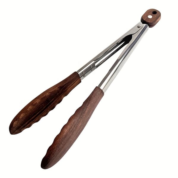 Madpincet i rustfrit stål med valnøddetræskaft, 30 cm til grill og buffet 2PCS B