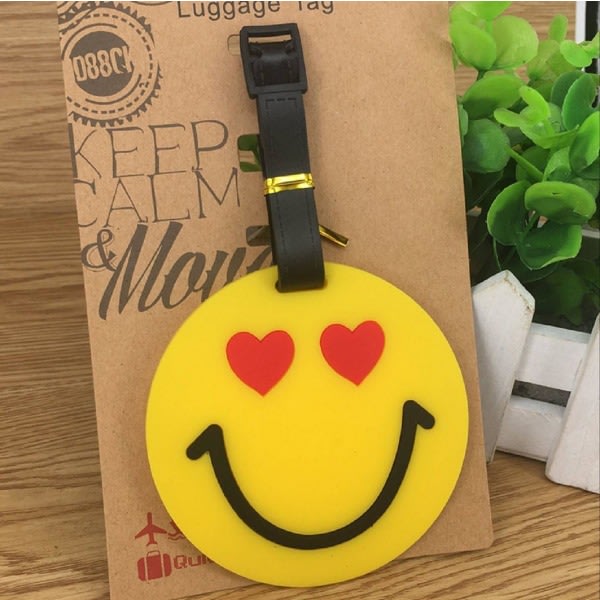 Reisebagasjeetiketter, Emoji Kuffert Reise-ID-etikettholder, PVC-etikettholder for Ryggsekk (4-pakning Gul)