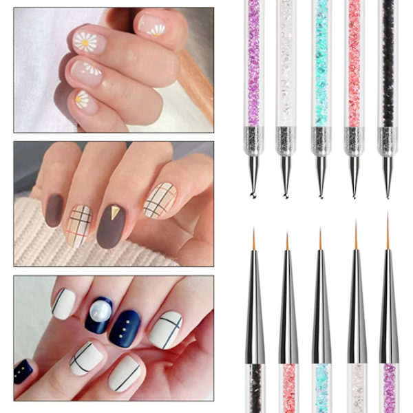 5 st Nagelkonst Penslar, Nagelprickverktyg, Nagelkonst Pennor, Borrning Ritning Naglar Pensel för Nagelkonst Verktyg