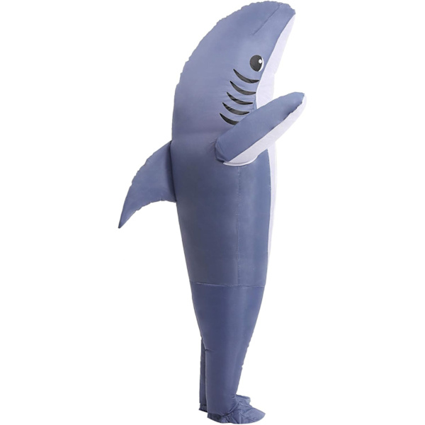 Oppblåsbart Hai-kostyme med Kjever, Jumpsuit, Karnevalskostyme, Morsomt Carcharias-kostyme for Cosplay-fest (Grå Hai) Gray Shark