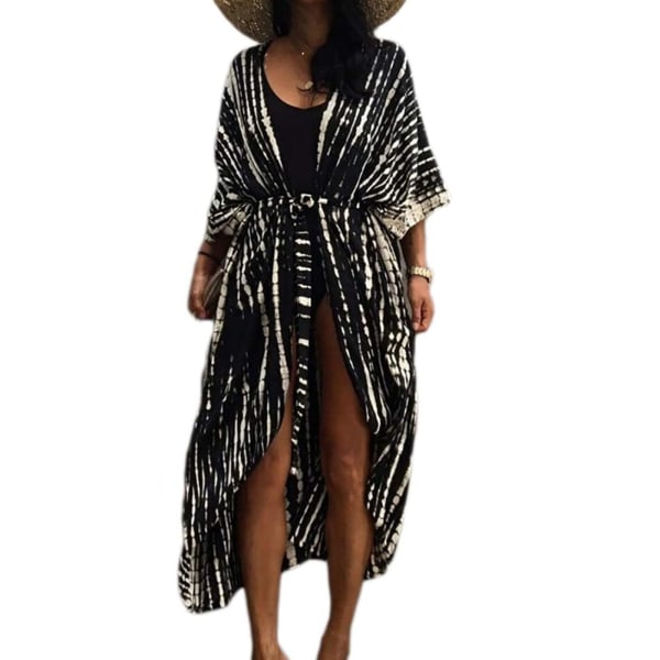 Tie Dye Beach Kimono Cardigan, Lang badedragt Bikini Beach Cover Up, Åben Front, Afslappet Loose Flowy