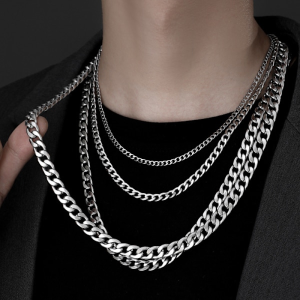 Modehalsband Män Clavicle Chain Mäns Kedja Tillbehör Titanstål Kubansk Länkkedja 8mm Width 60cm