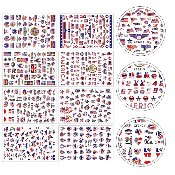 Ark med nationaldagsmanikyrdekaler Dekorativa nagelklistermärken Nail art (9x6 cm, olika färger)