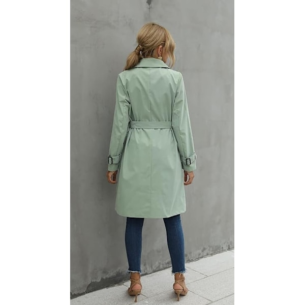 Loalirando - Trenchcoat Dubbelknäppt Klassisk Lång Jacka Vindtät Höst Vårjacka green S