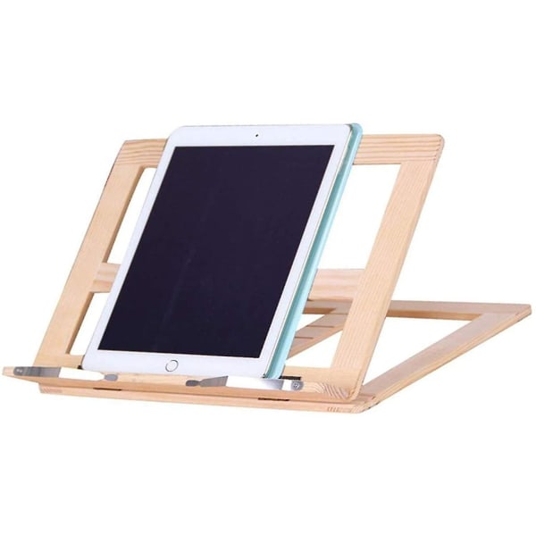 Bambus-bogholder, justerbar læsebogholder, træ-boghviler, trækøkkentablet-computerbogstativ, foldbart og justerbart træ