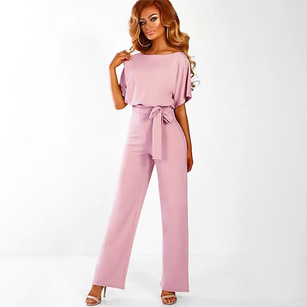 Dam Jumpsuit Casual Vida Ben Bred Kvinna Kväll Fest Lång Playsuit Rosa Pink 3XL