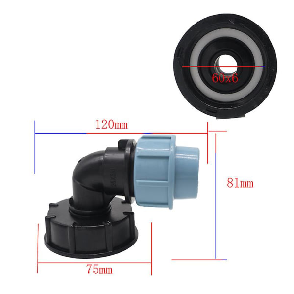 IBC tank adapter S60x6 IBC vanntank slangetilkobling 25 mm utløpsbue