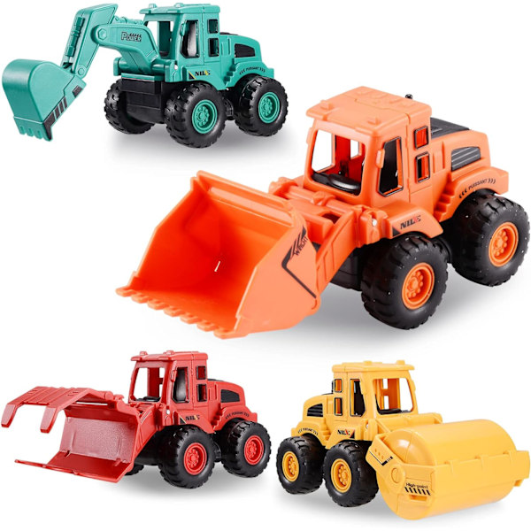 Byggleksaker för 3-åriga pojkar flickor barn, friktionsdrivna byggbilar leksak sandbil med grävmaskin, bulldozer, (Färg 4-pack)