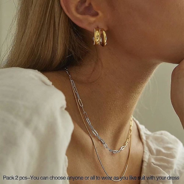 Layered Choker Halsband för kvinnor 14k guldpläterade läckra lager Clip Chain Halsband Lätt justerbart initialt mynthängande halsband Layered